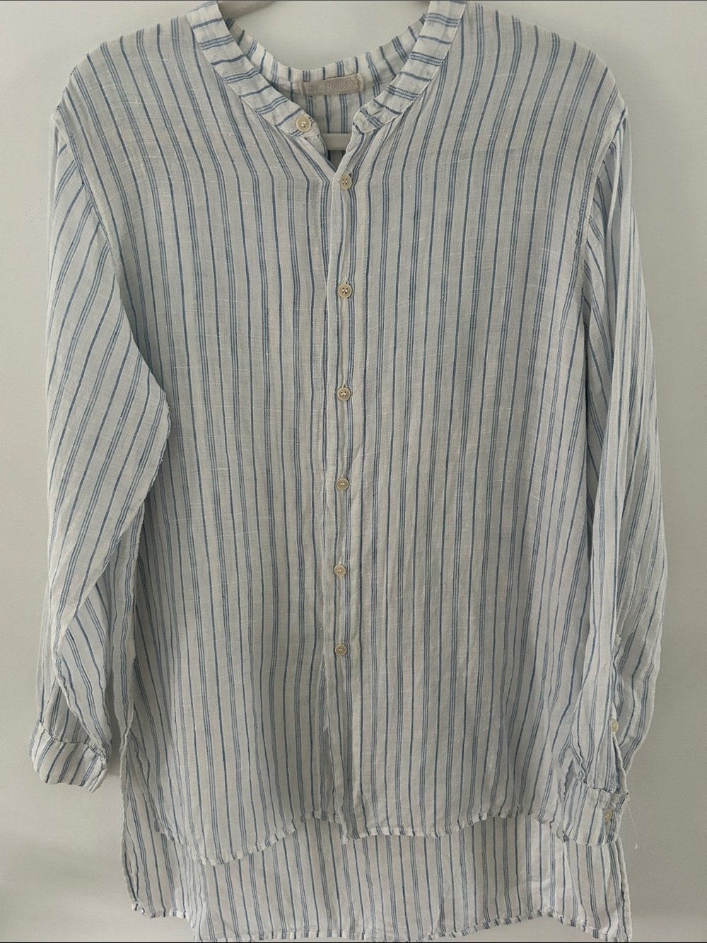 CP Shades Linen Tunic Blue/White Striped Size Medium Coastal Beach Coverup - Picture 12 of 12